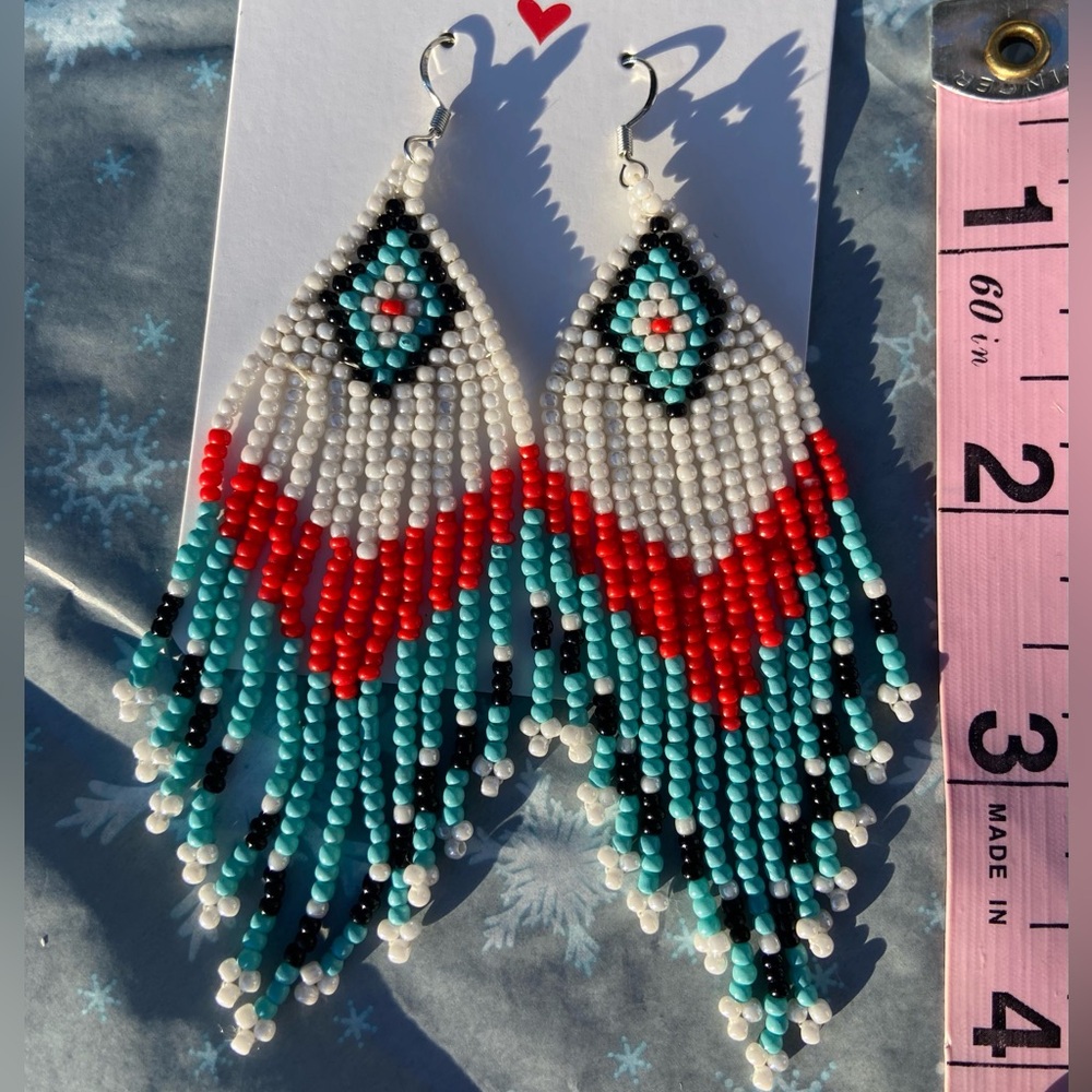 FREE with purchase * NWT hand-beaded earrings in turquoise, white, black, & red. - Picture 2 of 4